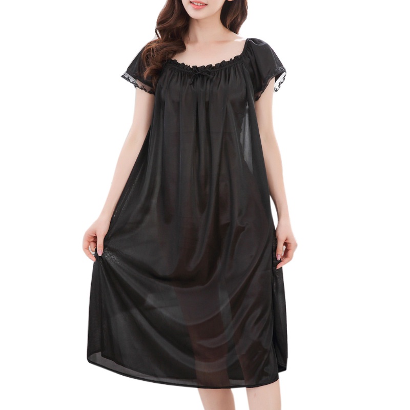 Đầm Ngủ Lụa Lạnh Tay Ngắn Dáng Rộng Phối Ren Plus Size XL Dành Cho Nữ