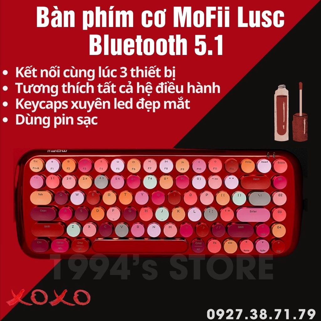 Bàn Phím Cơ Cao Cấp MoFii Lusc Bluetooth 5.1 - Đèn Led Xuyên Led - Cáp Type C - Kết Nối Ghi Nhớ Cùng Lúc 4 Thiết Bị