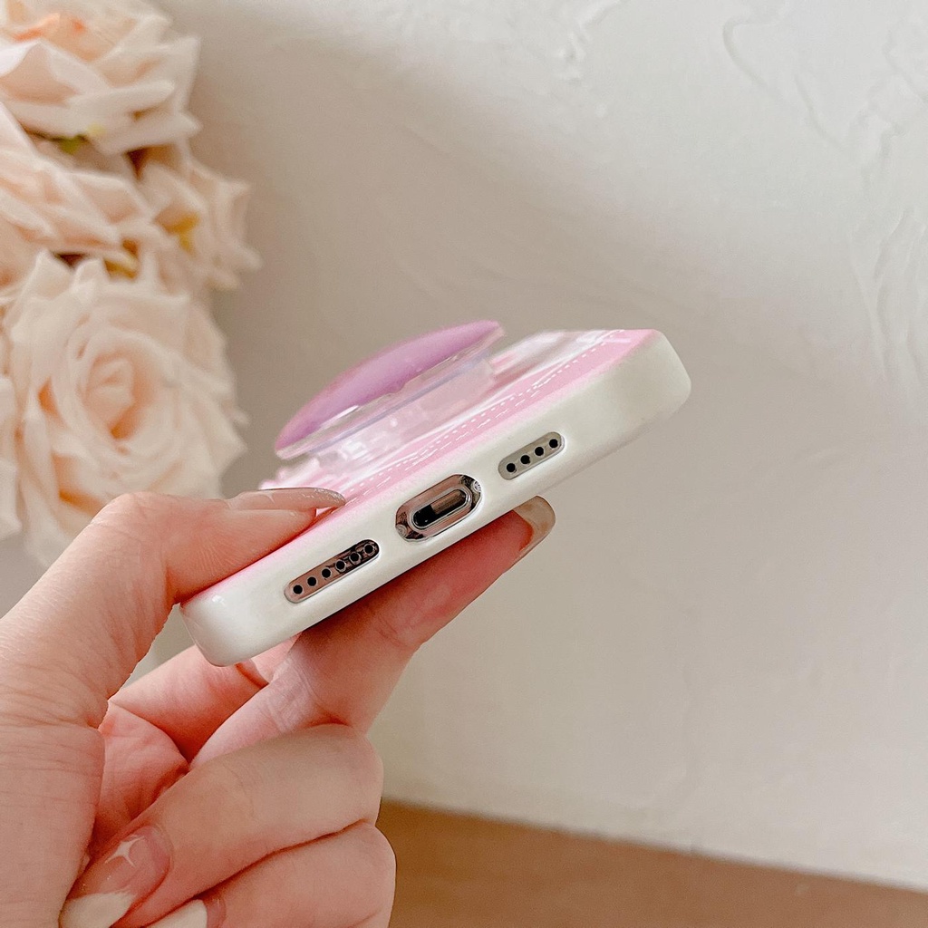 Ốp Điện Thoại Tpu Dẻo Màu Hồng Họa Tiết Trái Tim Kèm Giá Đỡ Cho iPhone 11 12 13Pro Max XS Max X XR 7 8Plus