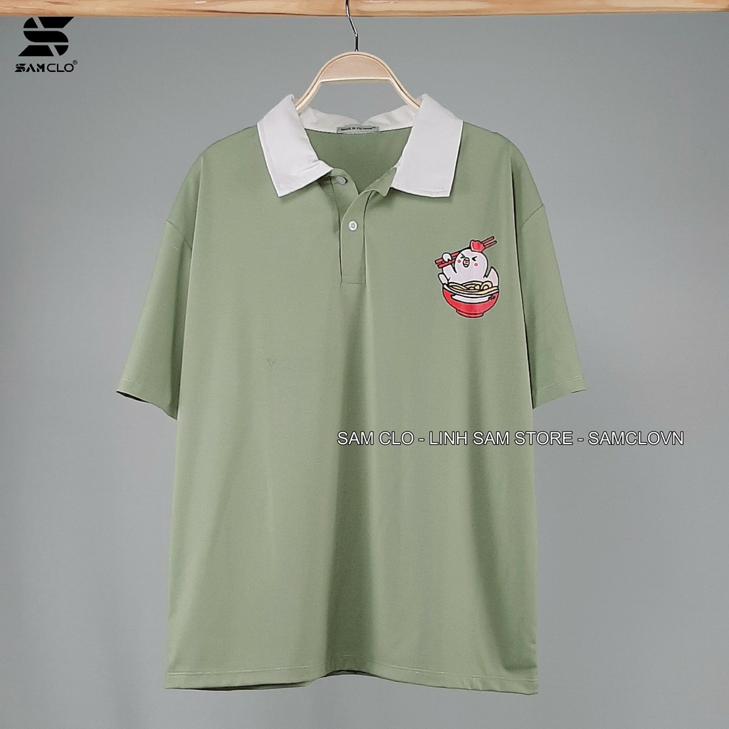 Áo thun Polo tay lỡ form rộng nữ SAM CLO phông freesize unisex mặc đi học, nhóm, lớp in hình CON GÀ