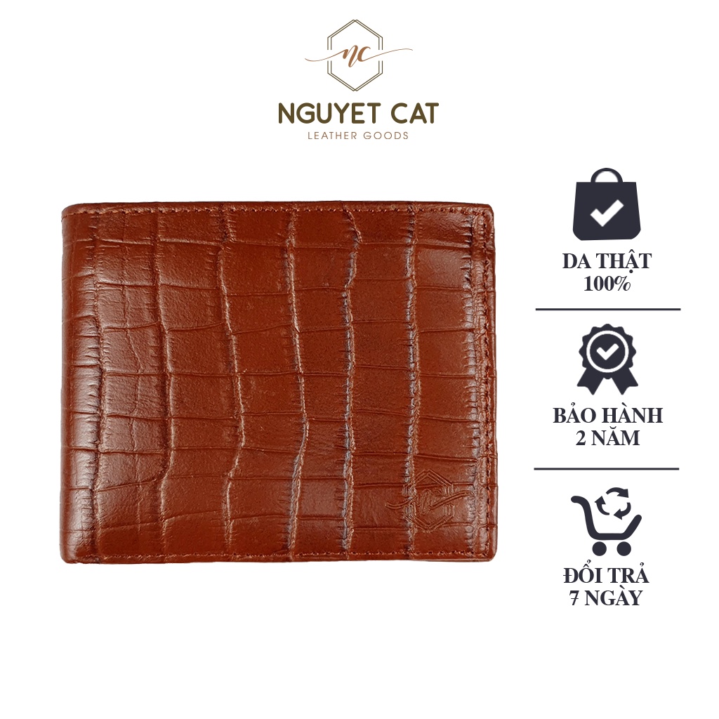 Ví Da Bò Vân Cá Sấu NGUYET CAT Leather Chia Nhiều Ngăn Đựng Dành Cho Nam NC11
