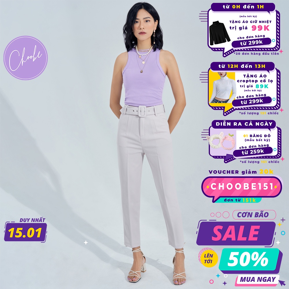 Quần baggy nữ Choobe lưng cạp cao đai khuyên lỗ tháo rời đồ công sở đi học form đẹp màu đen ghi xám Q30