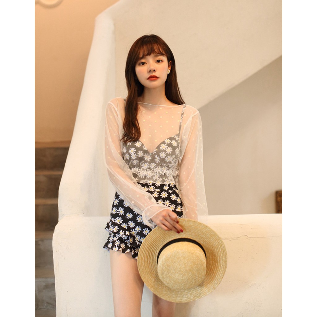 Bộ đồ bơi bikini nữ giấu bụng che nắng 1 mảnh đi tắm biển hoa cúc tiểu thư sang chảnh | BigBuy360 - bigbuy360.vn