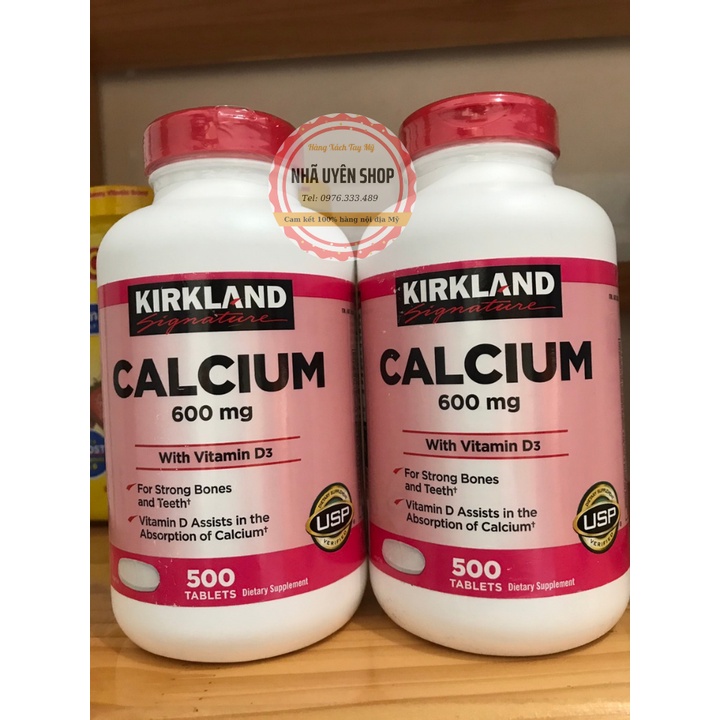 Viên uống bổ sung Canxi Kirkland Calcium 600mg Vitamin D3 500viên của Mỹ - air ( Hủ Màu Hồng )
