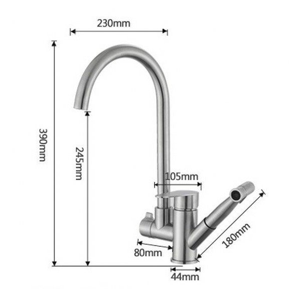 Vòi bếp nóng lạnh SUS304 (cổ tròn, kiêm xịt) - Hàng Cao cấp Bảo hành lâu dài (Kèm Đôi dây cấp)