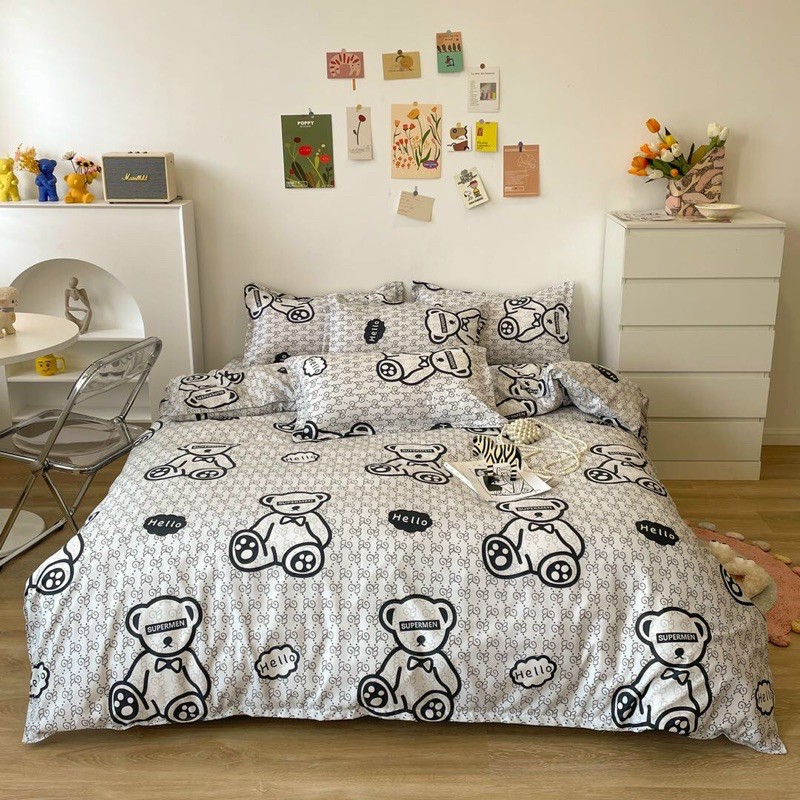 Set Cotton Poly Gấu Xám