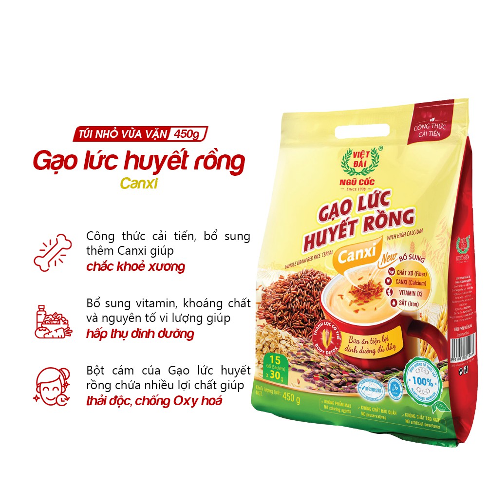 Bột ngũ cốc Gạo lức Canxi Việt Đài túi 450g