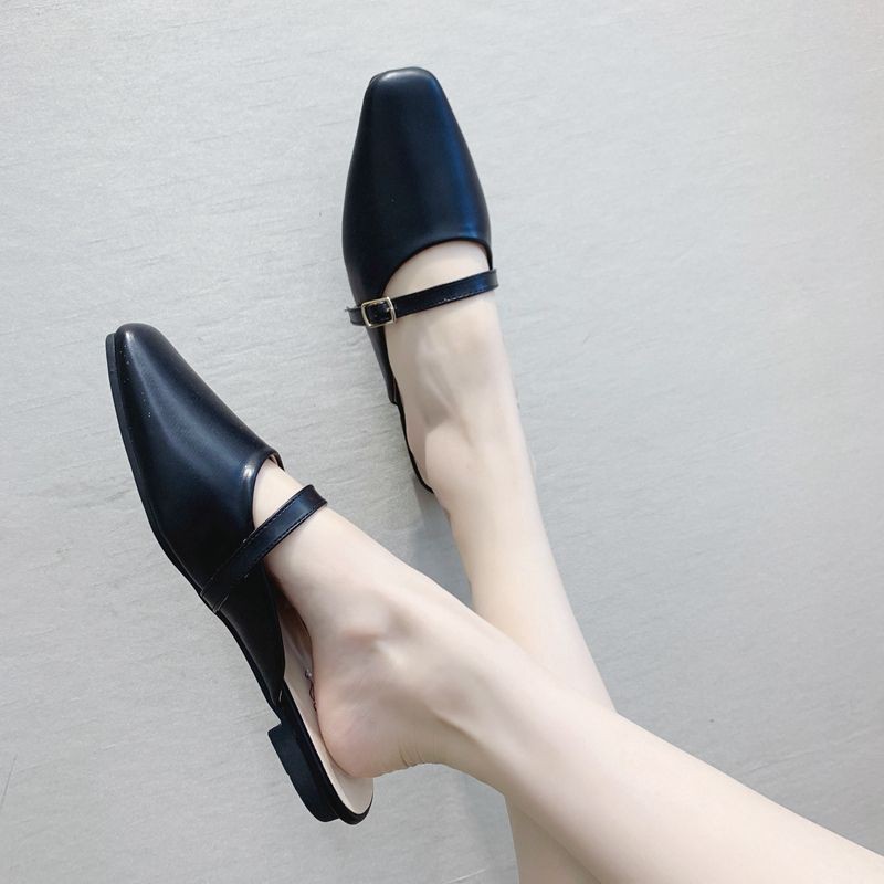 Giày sục da trơn mõm vuông quai trước cực xinh - Có ảnh thật