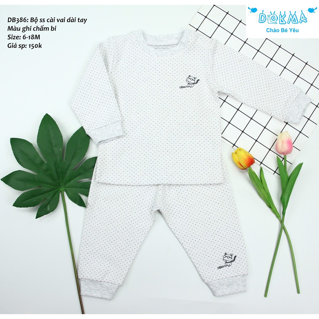 Dokma - Bộ ss nỉ bông chấm bi cài vai siêu xing 6-18m DB386