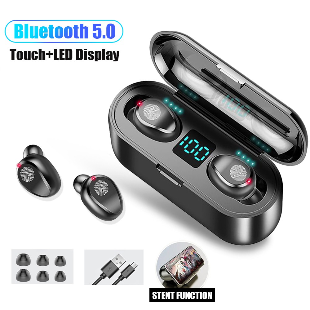 Tai nghe Bluetooth 5.0 không dây NBX F9 điều khiển cảm ứng hai tai và màn hình đèn LED có hộp sạc 2000mAh