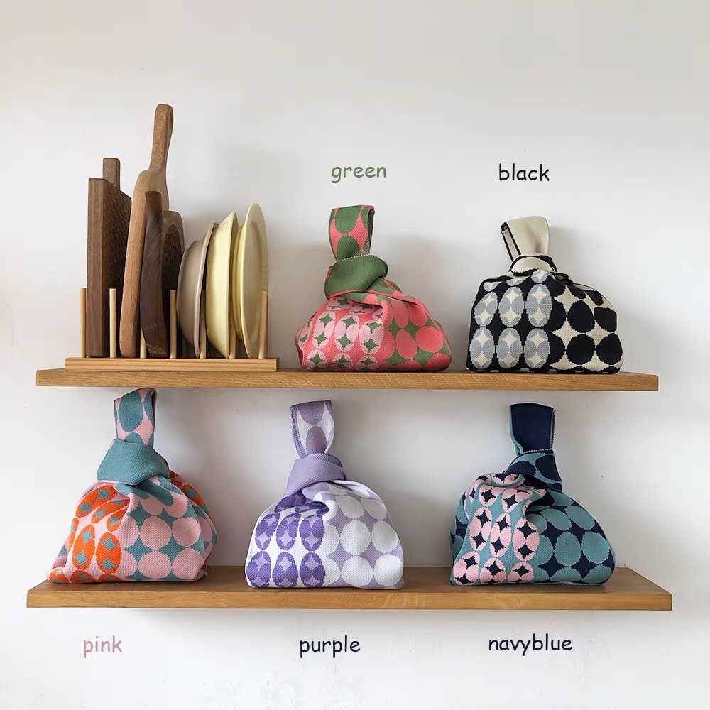 Túi Đeo Vai Đan Len Họa Tiết Sọc Caro Thời Trang Cho Nữ