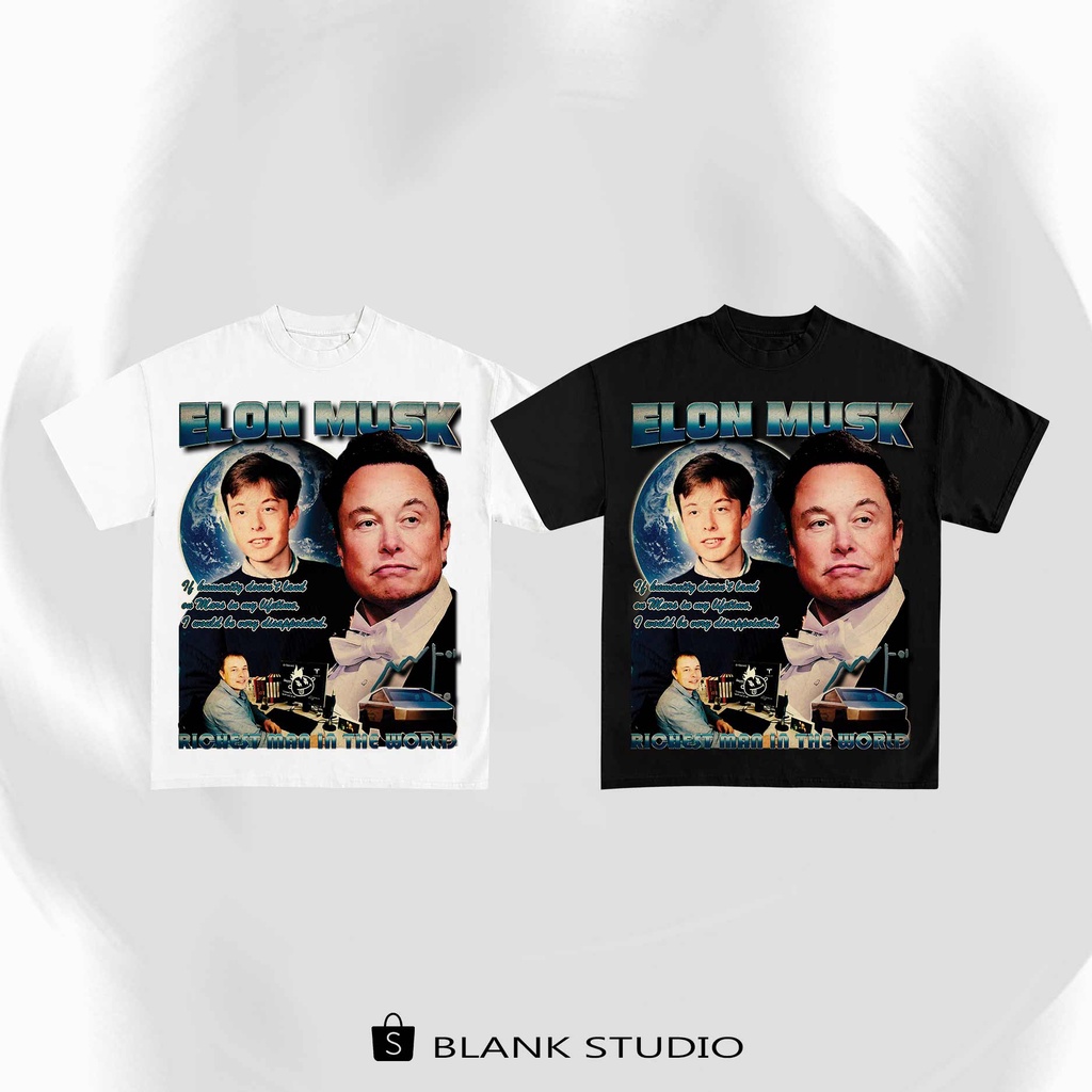 BLANK | Áo Thun ELON Tay Lỡ Unisex - Đen/Trắng Cổ Tròn
