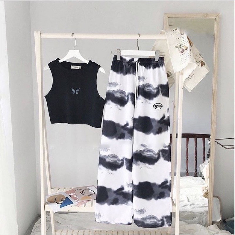 Áo Croptop 3 Lỗ Thêu Bướm Chất Cotton Mịn