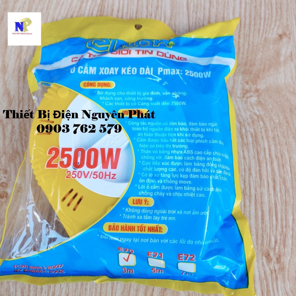 Ổ Cắm Xoay  Kéo Dài Công Suất Pmax: 2.500w - 250V/50Hz