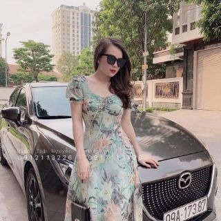 Đầm xòe hoa voan