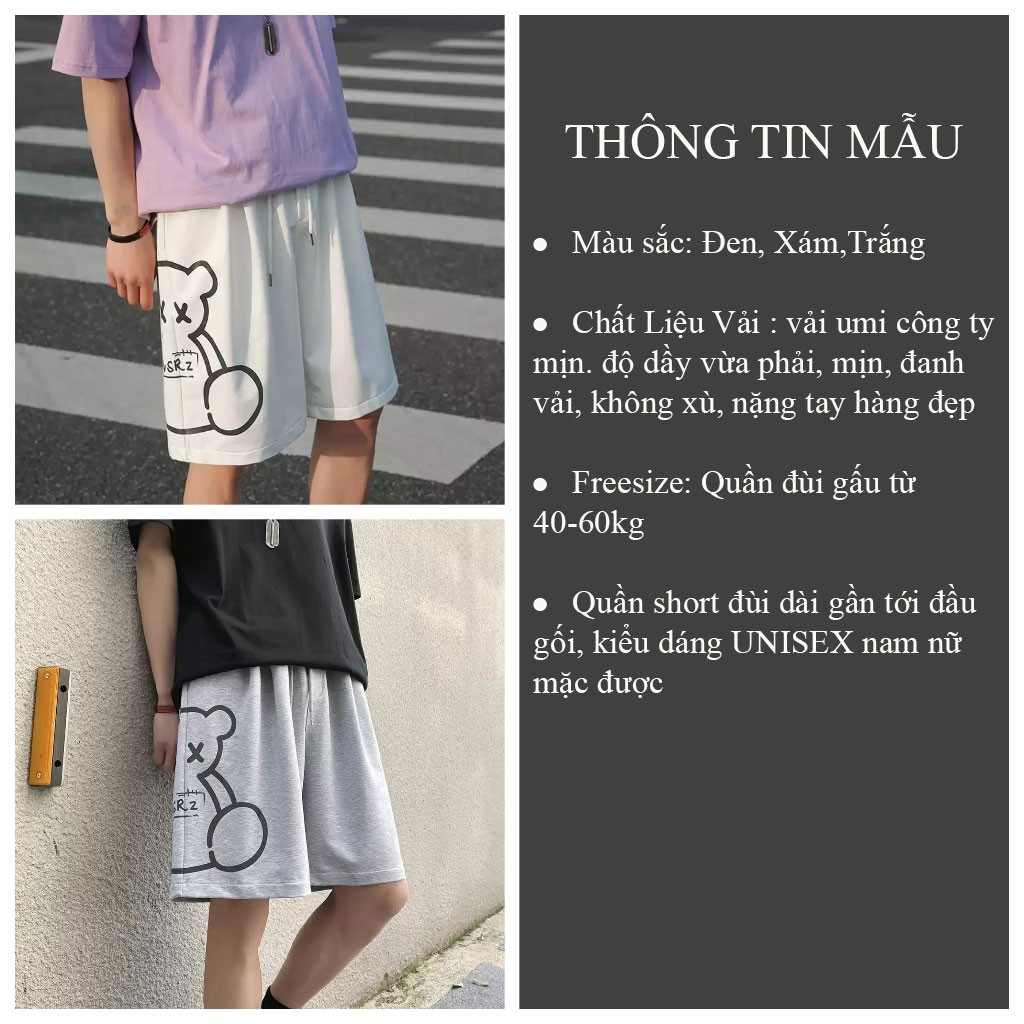 Quần đùi Unisex cạp chun BEAR quần short nam nữ thể thao đi chơi chất thun mềm mát - VIETCEN | BigBuy360 - bigbuy360.vn