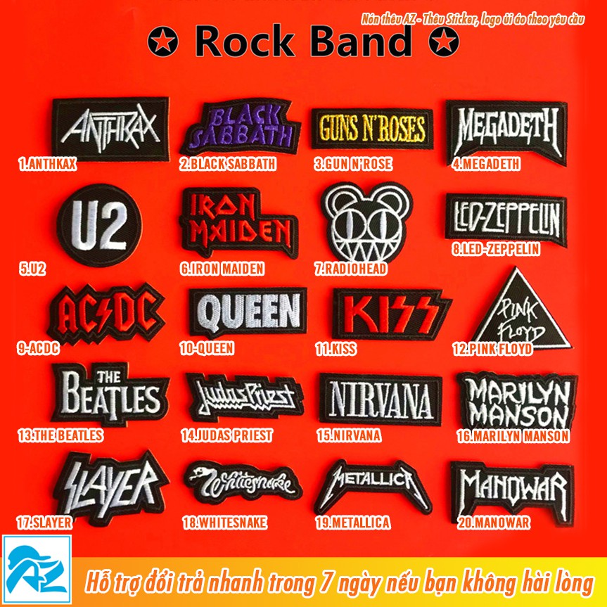 Patch vải thêu các nhóm nhạc Rock ACDC Metallica Nirvana - Sticker Logo ủi S132