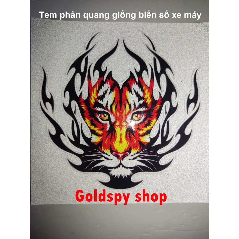 Tem decal phản quang hổ lửa dán dè trước, dán mặt nạ, dán mũ bảo hiểm, dán thân đầu xe máy.