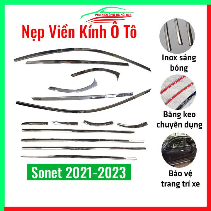 Bộ nẹp viền chân kính cong kính Kia Sonet 2021-2023 Inox sáng bóng chuẩn form xe