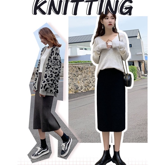 Chân váy len gân dáng dài xẻ vạt/ xẻ tà kiểu bút chì ôm dáng co giãn, chân váy len tăm dày dặn dài qua gối dáng body