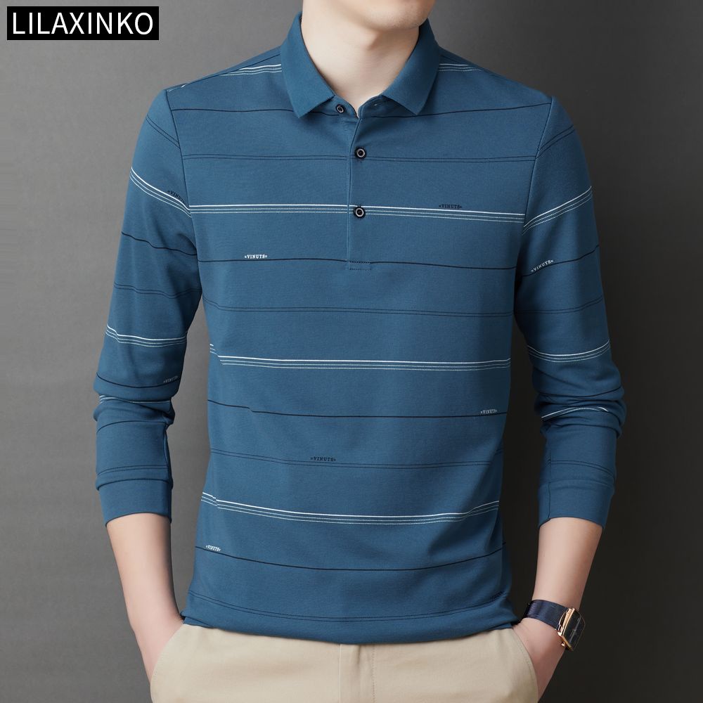 Áo Thun Polo Cotton Tay Dài Kẻ Sọc 5 Màu Thời Trang Thu Đông Cho Nam