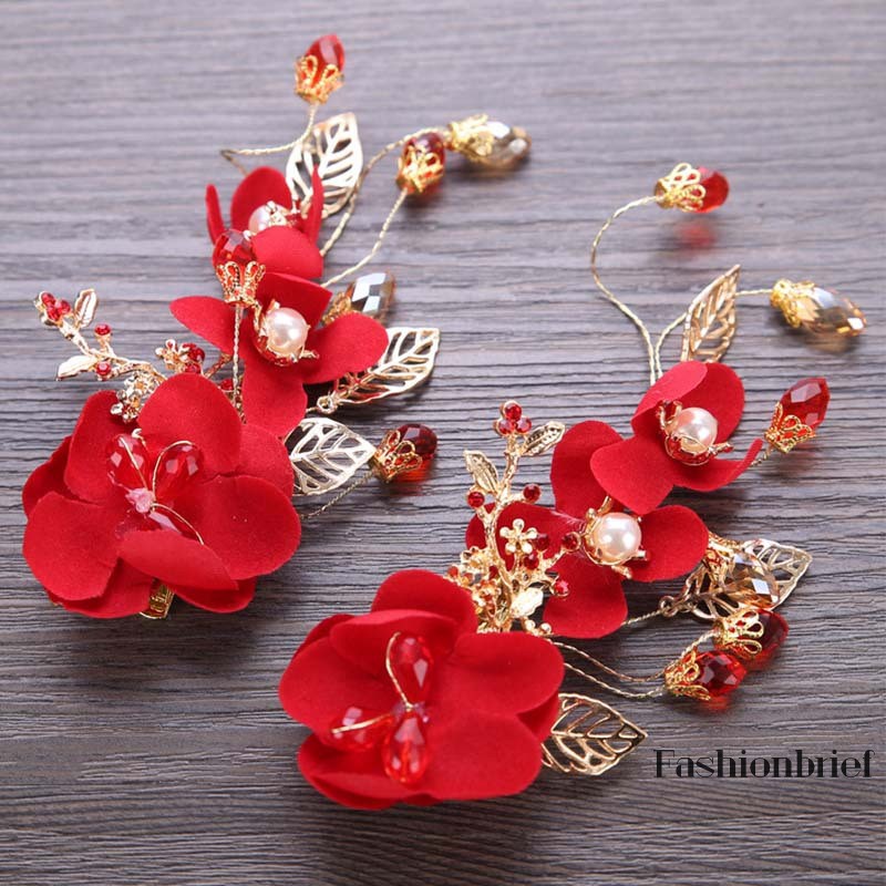 Kẹp tóc hoa hồng đỏ xinh xắn cho nữ