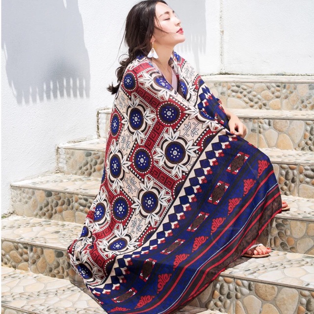 Khăn choàng du lịch biển khăn choàng boho in hoạ tiết thổ cẩm