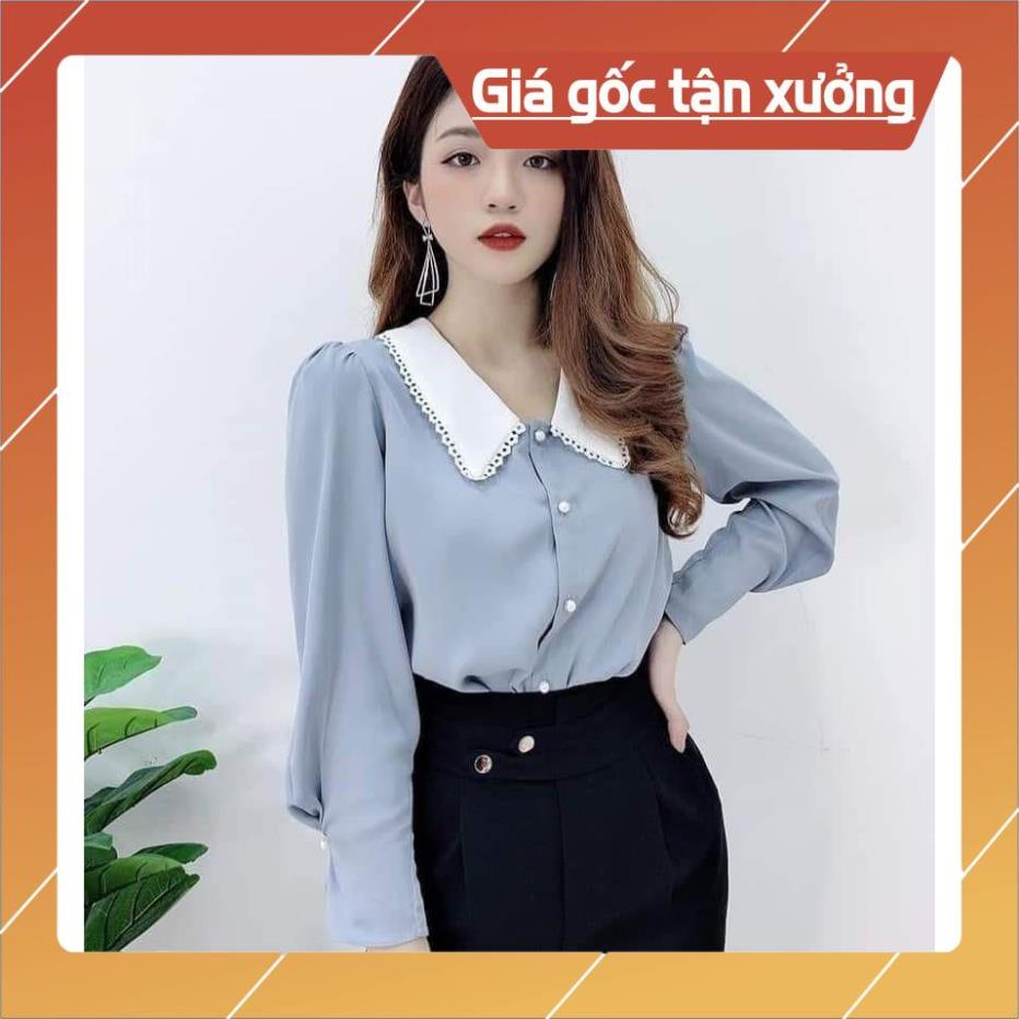 [Chất lượng số 1] Áo sơ mi nữ công sở tay dài, cổ ren viền tay bo đính ngọc thời trang Gloria Shop