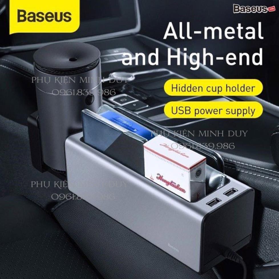 Ngăn chứa đồ tiện dụng tích hợp Dock sạc USB dùng trên xe hơi Baseus Deluxe Metal Armrest Console Organizer