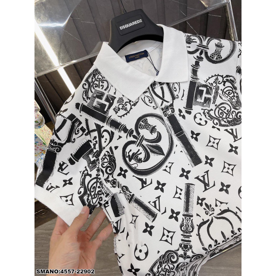 Áo Polo Nam Lv Họa Tiết Phối Cao Cấp Sang Trọng - Áo Phông Cổ Bẻ Nam Lv Cao Cấp Chất Cotton Thoáng Mát DT STORE MENWEAR