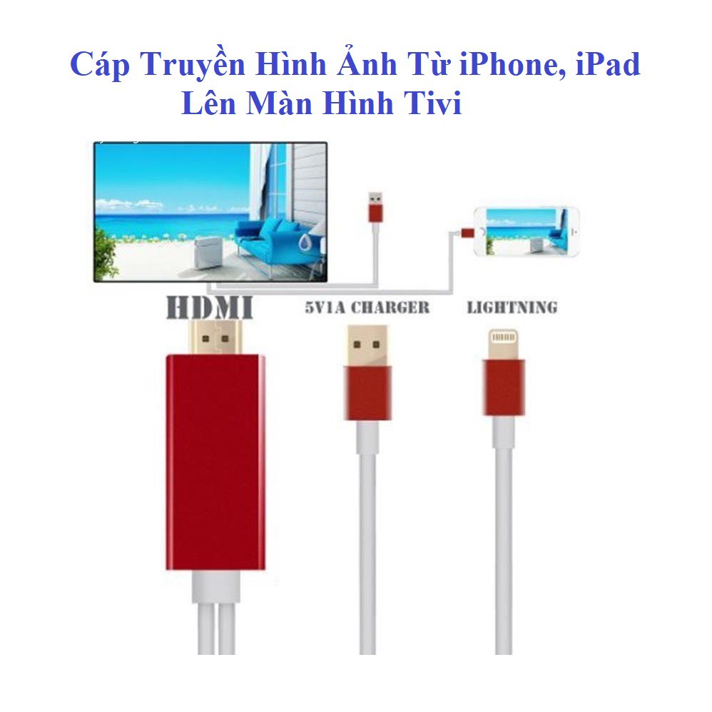 Cáp HDMI FullHD 1080p Kết Nối iPhone, iPad Với Tivi, HDTV Adapter Cable Cho iPhone, iPad (Dài 2m)