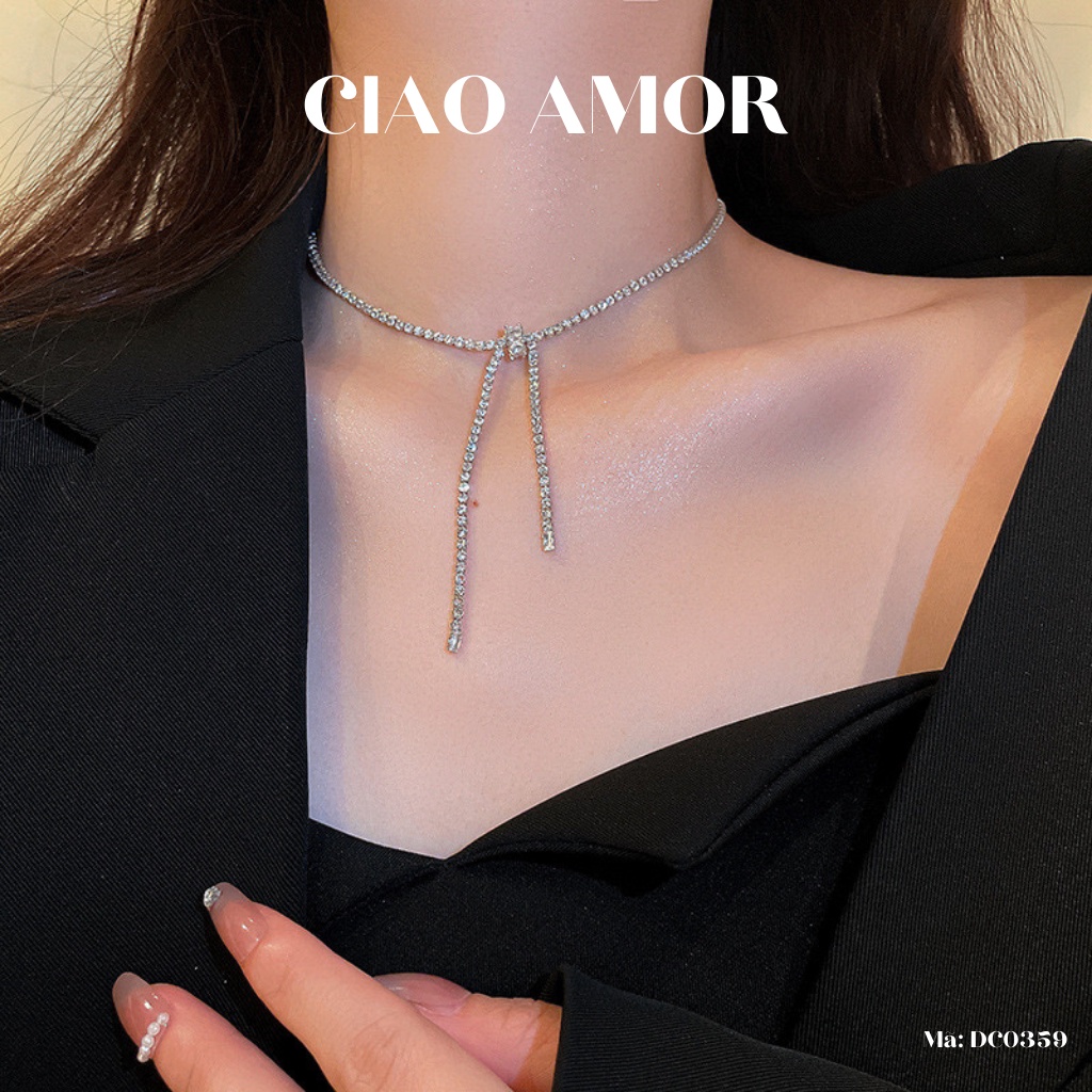 Choker đính đá, Chocker nữ, Dây chuyền đính đá dự tiệc dây mảnh thắt Trang sức Ciao Amor - DC0359