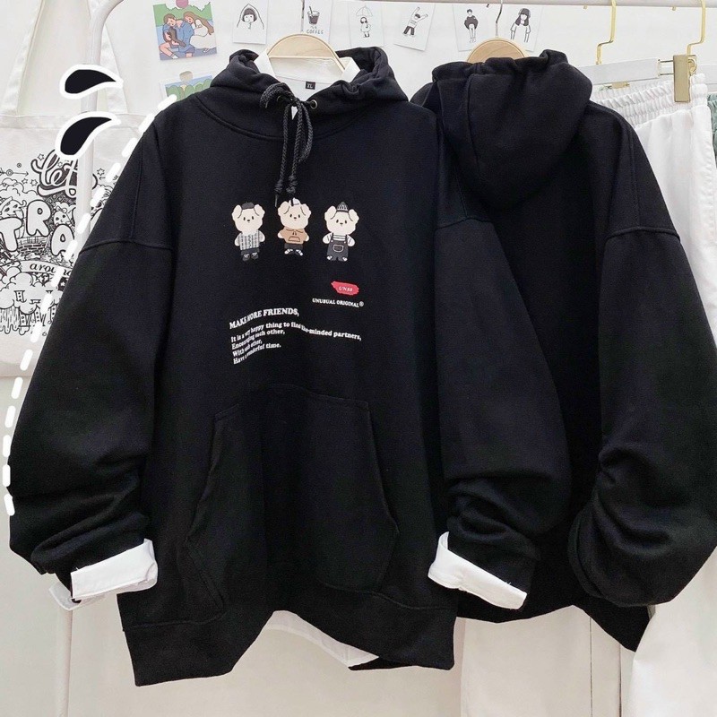 [Ảnh Thật] Áo khoác Hoodie Family Bear tay phồng chất nỉ bông mịn đẹp Form rộng Unisex Nam Nữ Couple