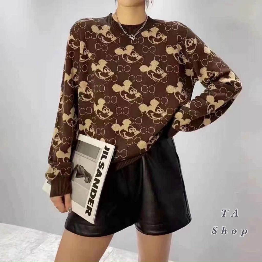 Áo len cổ tròn họa tiết bo gấu siêu đẹp