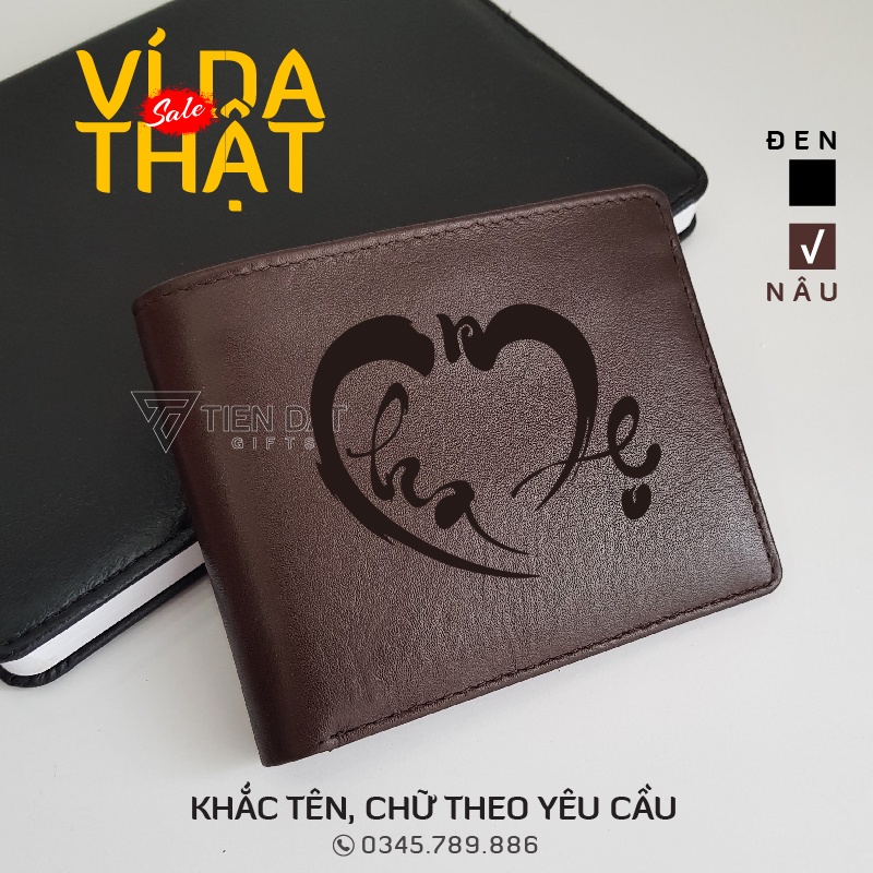 Ví Da Khắc Tên, Chữ Theo Yêu Cầu - Da bò cao cấp,sang trọng, Bh 24th - Quà tặng sinh nhật người yêu ý nghĩa