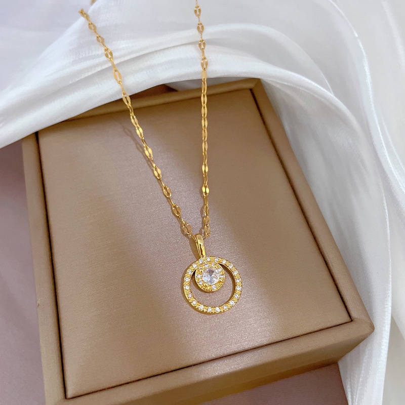 Dây Chuyền Bằng Thép Titan Đính Đá Zircon Phong Cách Sang Trọng