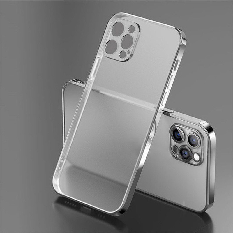 Ốp Lưng Iphone Cạnh Vuông Trong Suốt Viền Xi Màu 7/7plus/x/xsmax/11/12/13/14/pro/promax
