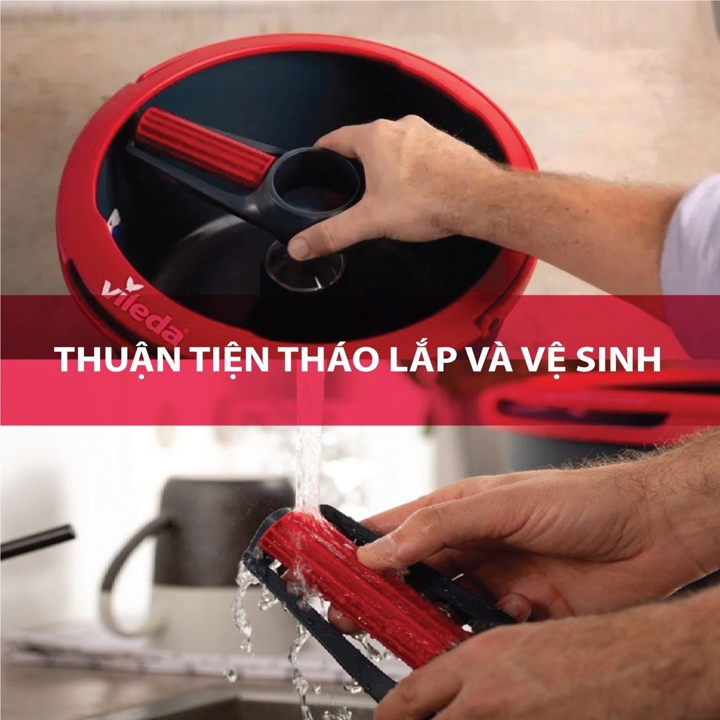 Cây Lau Nhà, Bộ Lau Nhà Vileda Chính Hãng Đầu Lau Đĩa Tròn, Thùng Giặt Xoay 360 Độ, Tiện Lợi, Dễ Dàng Sử Dụng