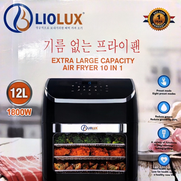 Nồi chiên không dầu Liolux LIO-316 2lít cửa kính 2 lớp giữ nhiệt tốt tiết kiệm điện nấu chín nhanh thức ăn chính hãng