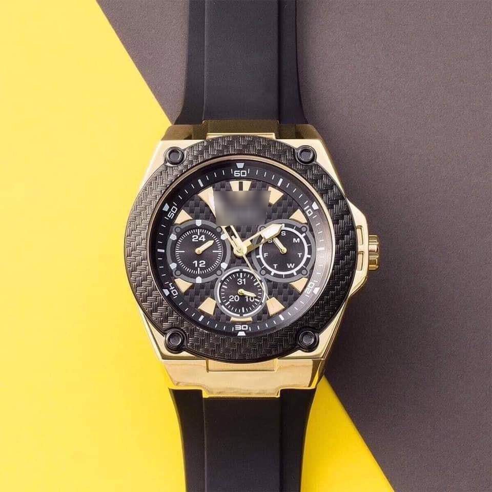 dong ho nam gues day cao su đồng hồ nam w1049g5 màu đen vàng size 45mm