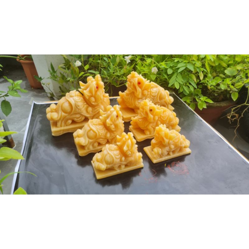 Cặp Tỳ Hưu đá ngọc hoàng long 16cm,đá nguyên khối có đế