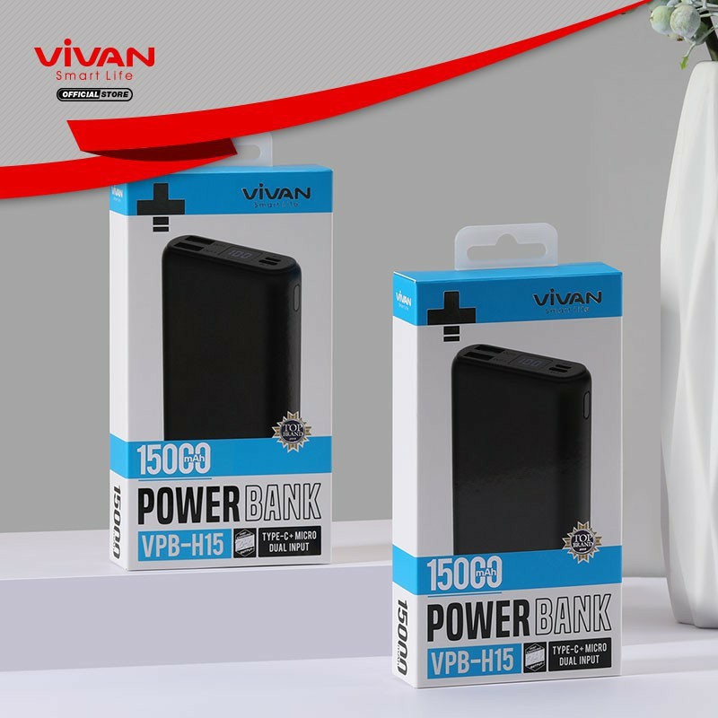 Pin Sạc Dự Phòng VIVAN 15.000mAh 12W 2 Cổng Đầu Ra/Đầu Vào - VPB-H15