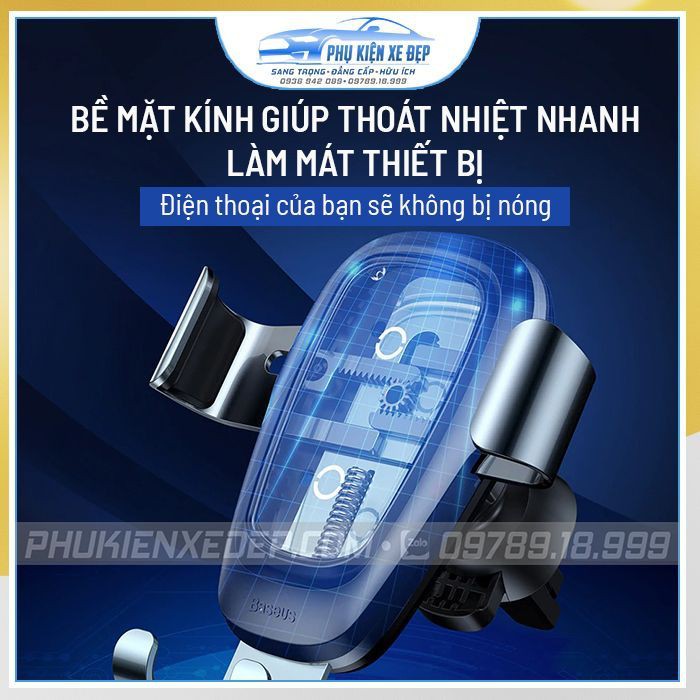 Giá đỡ điện thoại kẹp cửa gió ⚡FREESHIP⚡ Baseus B0A kiêm sạc không dây trên ô tô | Hàng chính hãng bảo hành 01 năm