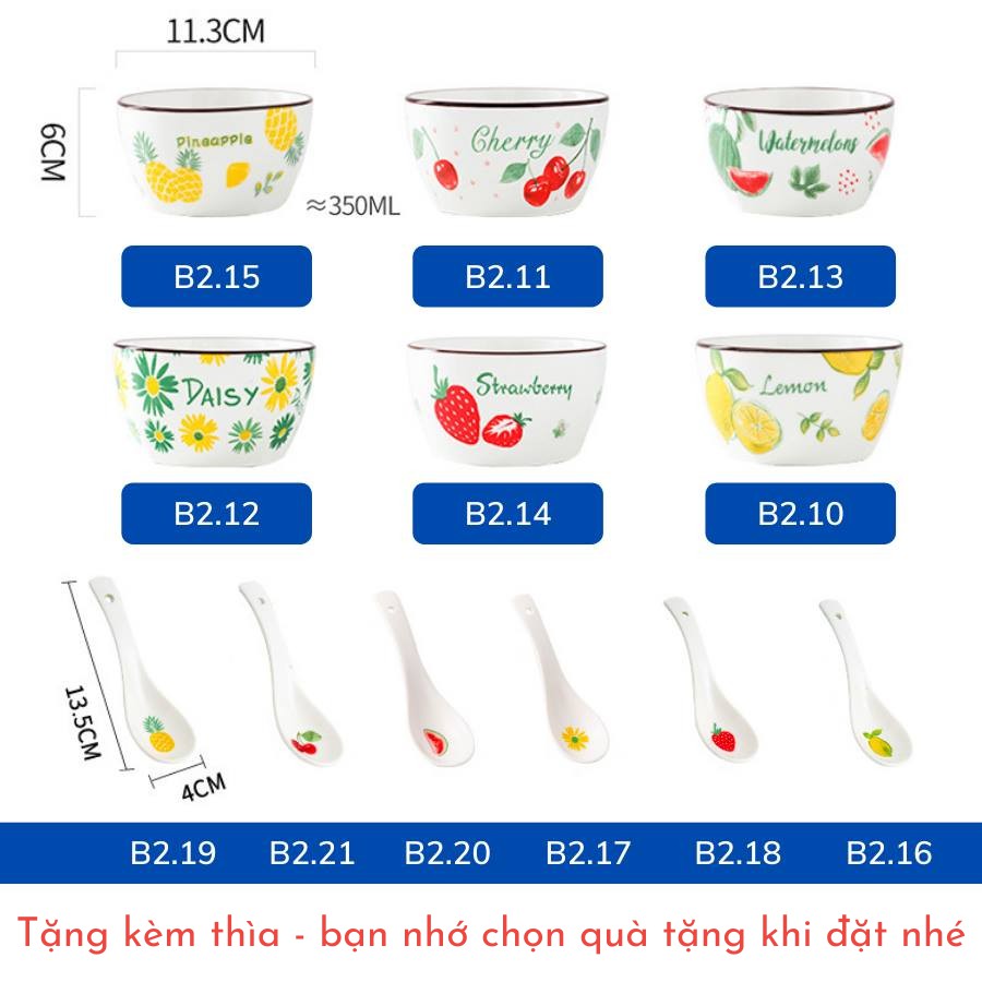 Bát ăn cơm - chén ăn cơm phong cách Hàn Quốc hình trụ họa tiết hoa quả cực xinh