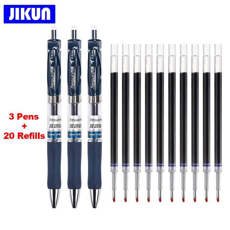 Set 3 bút bi + 20 ruột mực đen/ đỏ/ xanh dương 0.5mm tiện dụng cho văn phòng có bán lẻ