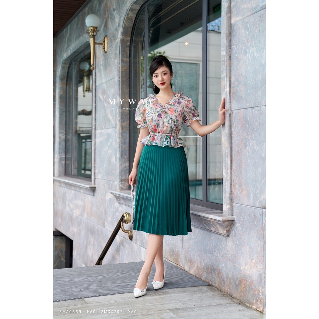 Áo Sơ Mi Nữ Voan Tơ MY WAY Bo Gấu Chiết Eo Sang Trọng 8MA0569 ha0
