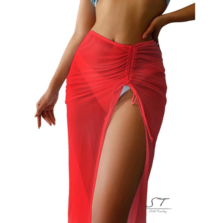 Chân Váy Dài Màu Trơn Thiết Kế Dây Rút Thời Trang Đi Biển Cho Nữ