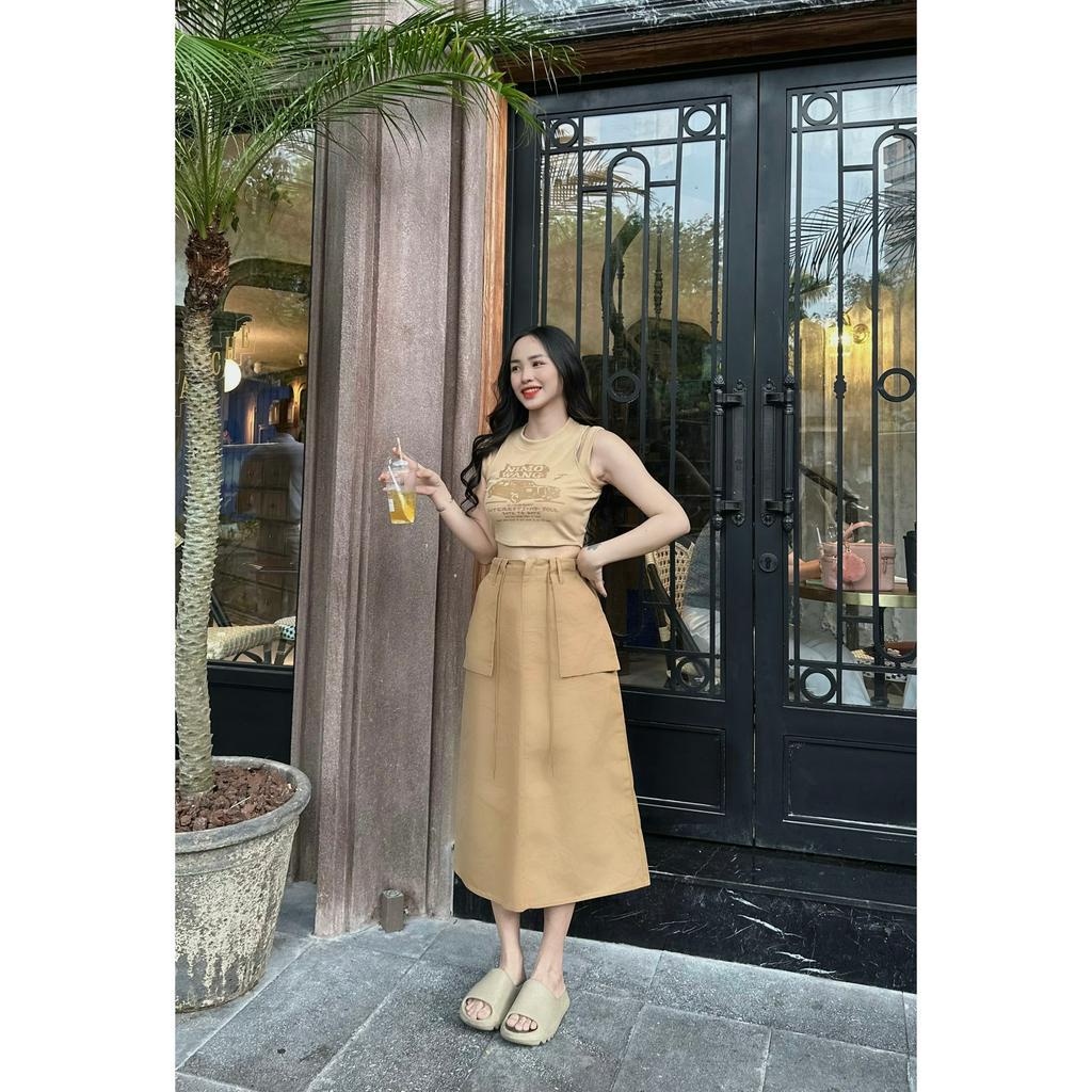 SET ÁO SÁT NÁCH CROPTOP + CHÂN VÁY MIDI TÚI (TH)