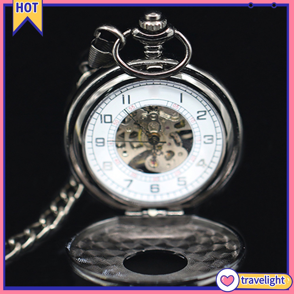 [Travelight] Đồng hồ bỏ túi nắp bật chạm khắc số La Mã phong cách cổ điển unisex tiện lợi