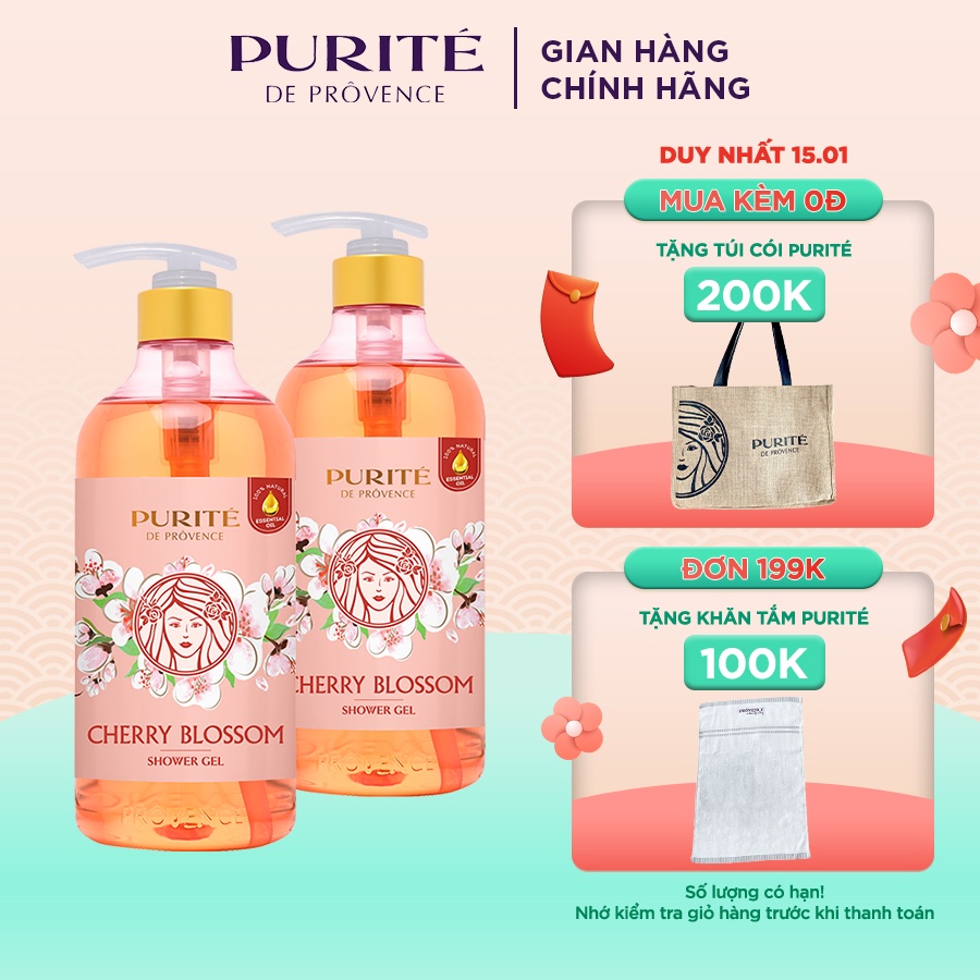 Combo 2 Sữa Tắm Sáng Mịn Hoa Anh Đào Purité 850ml/1chai